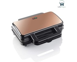 LifeStages - Croque Monsieur Toestel - XL Sandwich Maker - Grille-Pain Antiadhésif Pour 2 Sandwichs - Comprend Un Contrôle Automatique De La Température Et Un Indicateur De Préparation - 900 Watts - Couleur : Noir/Cuivre