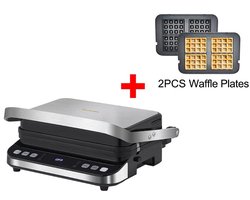 Lunekiss 2000W Digitale Contactgrill – 180° Open Grill & Bakplaat – 6 Programma’s – Incl. Extra Plaat + 2 Wafelplaten