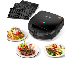 MKSS® Wafelijzer met Verwisselbare Platen - Contact Grill - Tosti Apparaat - Zwart