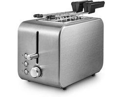 MMM® Tosti Apparaat Broodrooster - Broodrooster met Tostiklemmen - Tosti Broodrooster - met Tangen - met Kruimelvanger - Zilver- ‎32 cm x 20 cm x 27 cm