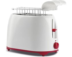 MMM® Tosti Apparaat Broodrooster - Broodrooster met Tostiklemmen - Tosti Broodrooster - Tangen van Roestvrij Staal - met Kruimelvanger - Wit/Rood- ‎27 cm x 18 cm x 17 cm