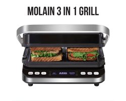 Molain 3in1 Tosti Apparaat - Wafel Ijzer & Grill - 2000W - Verwisselbare plaat - 6 programma's - Panini & Croque Monsieur toestel