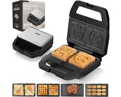 Multifunctioneel 5-in-1 Toaster voor Tosti's, Wafels en Grillgerechten - 800W, Compact Ontwerp