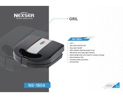Nexser Sandwich Maker 2-Slice – 750W – Grill & Wafelplaten – Anti-aanbaklaag – Cool Touch – Afneembare Platen – Compact Ontbijt Toestel