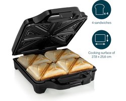 Princess 127006 Sandwich Maker Supreme XXL - XXL Tosti apparaat - Groot bakoppervlak - Uitneembare platen - 1600Watt - 4 tosti's
