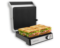 Royalty Line® PG7933 Tosti Apparaat XL Voor 4 Tosti's - Contactgrill - 2000W - Panini Grill - 29 x 24.5cm - Uitklapbaar - Tosti Ijzer Met Antiaanbaklaag - Instelbare Temperatuur - Zwart / RVS