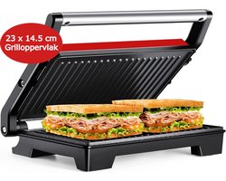 Royalty Line® PM1000 Tosti Apparaat Voor 2 Tosti's - 23 x 14.5 cm Grilloppervlak - Uitklapbaar Contactgrill - 1000W Panini Grill - Antiaanbaklaag Toaster Grill - Tosti Ijzer - Croque Monsieur Toestel - Rood