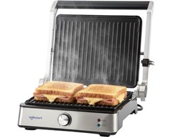 Safecourt Kitchen Tosti apparaat – Paninigrill en Tosti ijzer – Uitneembare PFAS-vrije platen & vaatwasserbestendig – Groot grilloppervlak – Snel warm – Contactgrill - Zilver