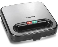 Sandwich Maker met 2 Sandwiches en Keramische Coating - Automatische Temperatuurcontrole 180-200°C, Indicatorlampjes, Koude Handgreep, Verticale Opslag, 750 W