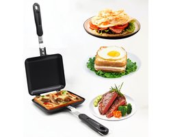 Sandwich Maker - Tosti Apparaat - Vierkante Sandwichmaker - Dubbelzijdige Koekenpan - Makkelijke Panini-Maker - Met 19 Cm Hittebestendig Handvat En Antiaanbaklaag - Aluminium - Voor Thuis, Keuken, Ontbijt