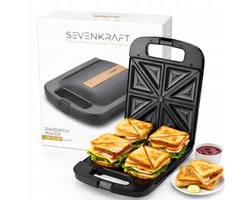 Sandwichmaker Tosti IJzer Elektrisch – 4 Tosti’s – 1400W – Antiaanbaklaag – Grote Bakplaten 24×22 cm - Sevenkraft SK3095