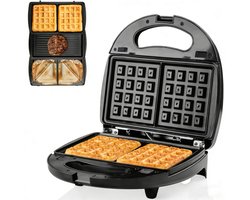 Tosti apparaat-Contactgrill met uitneembare platen-Contactgrill-Maakt twee sandwiches - wordt geleverd met 3 verwijderbare antiaanbakplaten - 750 watt - PFAS niet inbegrepen-Perfect voor het maken van sandwiches, wafels, hamburgers en steaks.