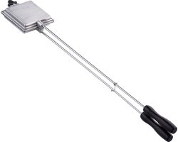 tosti ijzer camping - voor gas - greep 57 cm lang - tostiklem: 10x10 cm - zilver