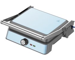 Westinghouse Retro Contactgrill – Panini Grill & Tosti Apparaat – 180° Openklapbaar – 29x24 cm – Instelbare Temperatuur – 2200W – Blauw