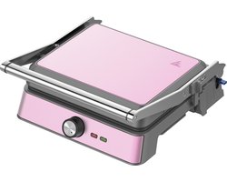 Westinghouse Retro Contactgrill – Panini Grill & Tosti Apparaat – 180° Openklapbaar – 29x24 cm – Instelbare Temperatuur – 2200W – Roze