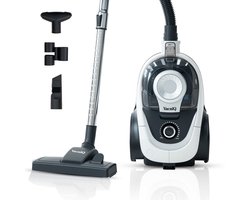 VacniQ Stofzuiger met zak - lichtgewicht stofzuiger voor tapijten en harde vloeren - Grote stofbak van 2,5 liter - Intrekbaar Snoer - 899 W- 73dB - HEPA filter - Zwart