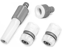 Bradas tuinslang koppelset – 4-delig – Voor 1/2" (13 mm) of 5/8" (16 mm) slang – Inclusief verstelbare nozzle – White Line