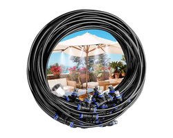 Buitennevelsysteem 20m - Met 20 Messing Mondstukken - Voor Terras, Serre, Trampoline & Tuin - Koelingssysteem Waternevel - 3/4" Aansluiting - Zwart - 1 Set