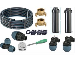 Complete Rainbird tuinsproeierset 5004 met tyleenslang | 2 pop-up sproeiers | 2 sproeiers | Sproeibereik 10 t/m 15 meter