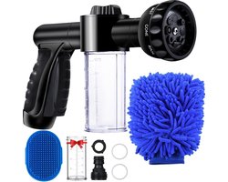 Garden Shower with Soap Dispenser, Garden Hose, Spray Gun with 8 Spray Gun Modes, High Pressure Hand Sprayer with Soap Dispenser for Car and Pet Washing, Watering Plants and Lawns