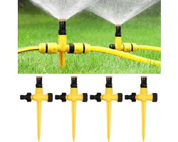 Goodivery ® Set van 4 Tuinsproeiers, 360° Draaibare Tuinsproeier, Water Sproeier, Verstelbaar Automatisch Irrigatiesysteem voor Tuin, Gazon, Planten, Groenten, Bloemen, Landelijk (Geel)