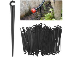 Grondpennen voor Druppelslang - 100 Stuks - Leidinghouders voor 4/7 mm Micro Drip Systeem - Bevestigingspennen Tuinbewatering - Zwart Kunststof