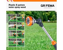 Hangmand besproeiingslans, 8 spuitpatronen, tuinslang irrigatielans, 40,5 cm lang, staaftuinsproeier voor een hogere waterstroom, zwart/oranje