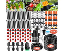 Irrigatiesysteem Compleet met Micro-Druppelirrigatie - 263 Stuks - Automatische Tuinirrigatie Kit voor Broeikas en Planten - 40m + 10m Slang