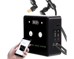 Serolux® - Sproeier tuin - WiFi-appbediening - Regenval-imitatie - Touch-knoppen - Pomp met filter - Compleet - Sproeikoppen, slangen en bevestigingsmaterialen - 8,45 × 8,45 × 3,6 cm - Zwart