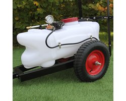 Sproeiwagen getrokken + aanhangwagen - 60 liter - 9 bar pompdruk - sproeistang met 6 sproeikoppen - onkruidsproeier druksproeier