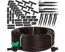 Watermil Drip Systeem Druppelslang Druppelbuis Bruine Drukgecompenseerde Druppelleiding voor besproeien van bloemperken en plantrijen, waterbesparing 16mm / 2.2 LPH Druppelafstand 33 cm / 100m + accessoire