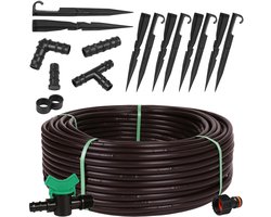 Watermil Drip Systeem Druppelslang Druppelbuis Bruine Drukgecompenseerde Druppelleiding voor besproeien van bloemperken en plantrijen, waterbesparing 16mm / 2.2 LPH Druppelafstand 33 cm / 25m + accessoire