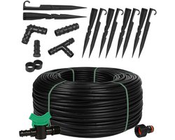 Watermill Drip Systeem Druppelslang Druppelbuis Zwarte Druppelleiding voor besproeien van bloemperken en plantrijen, waterbesparing 16mm / 1.6 LPH Druppelafstand 33 cm / 25m + accessoire