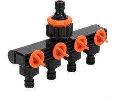 Waterverdeler 4-weg - Kraanverdeler Slang - Tuin Sproeien - Individuele Klep Controle - 183 x 122 mm - Zwart Oranje