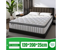Aiidoits Matras 120 x 200 cm - Pocketvering Matras 25cm Dik - 7 zones - OEKO-TEX Gecertificeerd - Anti-Allergische - Orthopedisch Eenpersoonsmatrassen - H3/H4 Medium Hard - 10 Lagen Hoogwaardige Materialen - Voor Kinderen en Volwassenen