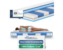 AM Qualitätsmatratzen - 1000 veren 7-zone pocketveringmatras 180x200 cm (H4) - Orthopedisch matras 180 x 200 met 1.000 veren - 24 cm Premium hoogte - Afneembare TENCEL Lyocell tijk - Made in Germany