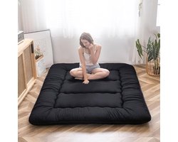 Vloermatras Futon – Japanse Stijl – 1-Persoons Gewatteerd Matras – Compact Opvouwbaar Voor Gasten- Kamperen & Reizen – Zwart – 150 × 200 cm