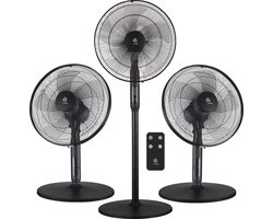 AirKing 3-in-1 Statiefventilator met afstandsbediening – Energie Zuinige Ventilator Staand met 3 Snelheidsstanden - Koelventilator met Timer en Nachtstand voor Optimale Verkoeling - Zwart
