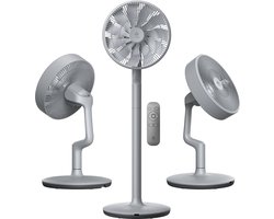 AirKing Statiefventilator - Extreem Stil en energiezuinige ventilator met 15 snelheden, DC Motor, Timer en Nachtmodus - In hoogte verstelbaar (60-105cm) - Horizontale + verticale oscillatie - Grijs