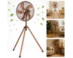 Cheqo® Driepoot Ventilator Staand - Statiefventilator - Statief Ventilator - Verstelbaar - Design Koper - 3 Snelheden