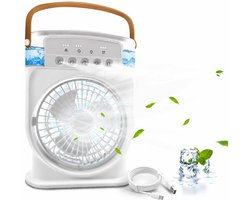 Draagbare mini-airconditioning, 4-in-1, mini-ventilator met waterkoeler, stil, ventilator, verdamping zonder slang, oplaadbaar, luchtbevochtiger type C met timer (wit)