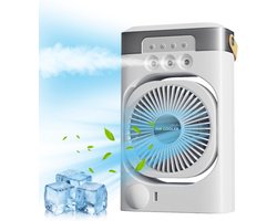 Draagbare water-ijsblokjesventilator, 3-in-1 mini-verdampingsventilator met led, timer, 3 windsnelheden, 3 sproeimodi voor thuis, kantoor en slaapkamer