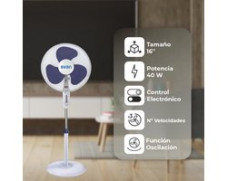 Staande Ventilator Wit en Blauw - 3 Snelheden en Afstandsbediening
