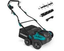 VONROC Elektrische verticuteermachine - gazonbeluchter – 1500W - maaibreedte 36 cm – 5 standen: 4 dieptestanden (12/9/6/3 mm) + 1 transportstand (+10 mm) – incl. 45L. opvangbak