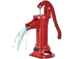 Gietijzeren Handpomp Waterpomp - Tuin- en Bronpomp - Opvoerhoogte 7,6 m - NPT 3,2 cm Aansluiting - Nostalgisch Design - Voor Tuin en Vijver - Rood