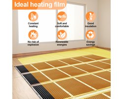 220Watt/m² Vloerverwarming geschikt voor 10㎡ - Infrarood Elektrische vloerverwarming mat - 2,0 x 0,5 m per stuk - Snijd met tussenruimten van 25 cm - Warming voor Laminaatver, Parketver, Caravanver, Camperver - Zwart