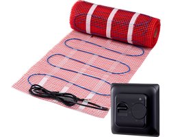 Complete elektrische vloerverwarming set, 150 watt incl analoge thermostaat, 1 m², Zwart