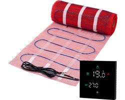 Complete elektrische vloerverwarming set, 200 watt incl Wifi thermostaat, 8 m², Zwart