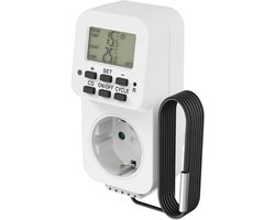 Digitaal Thermostaatstopcontact Met Externe Sensor en Timer – Voor Terrarium, Broeikas, Rookoven, Verwarming, Vorstbestrijding, 3600W – Wit