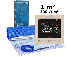 Elektrische vloerverwarmingsset 1 m², 200 W/m² + SN-15 Wi-Fi programmeerbare thermostaat